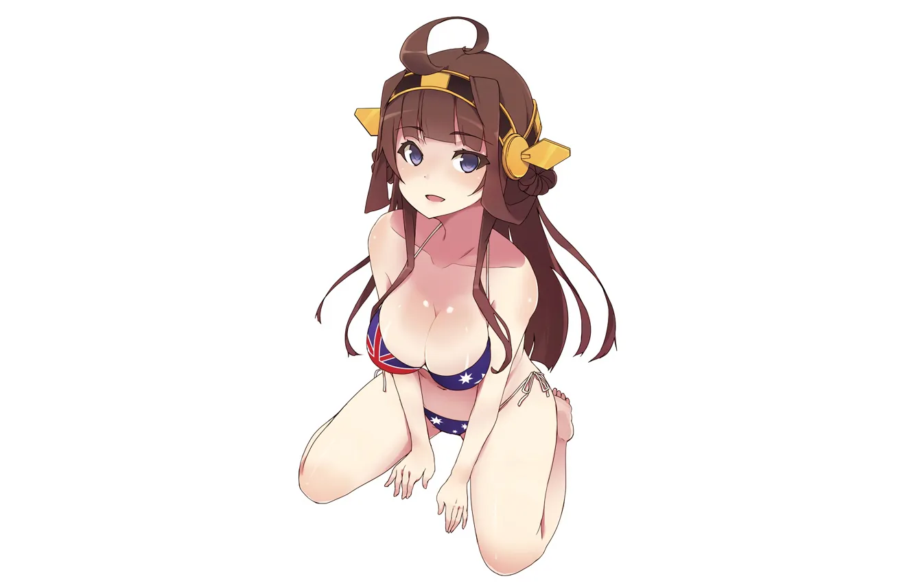 Photo wallpaper girl, sexy, cleavage, long hair, brown hair, boobs, anime, beautiful