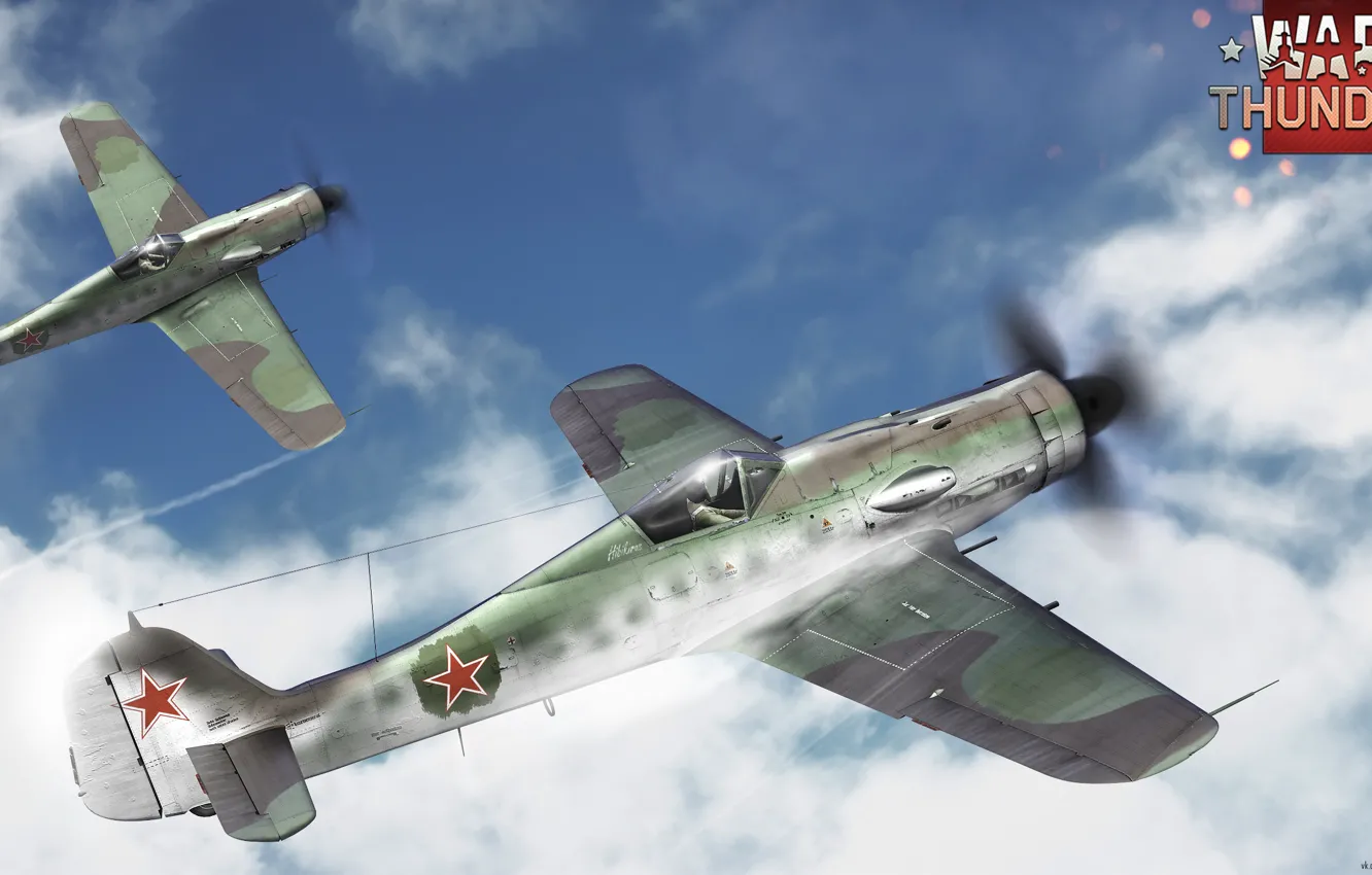 Photo wallpaper the sky, clouds, fighter, art, piston, War Thunder, Fw.190D, The German air force