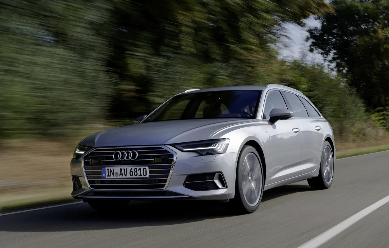 Photo wallpaper Audi, speed, 2018, universal, gray-silver, A6 Avant
