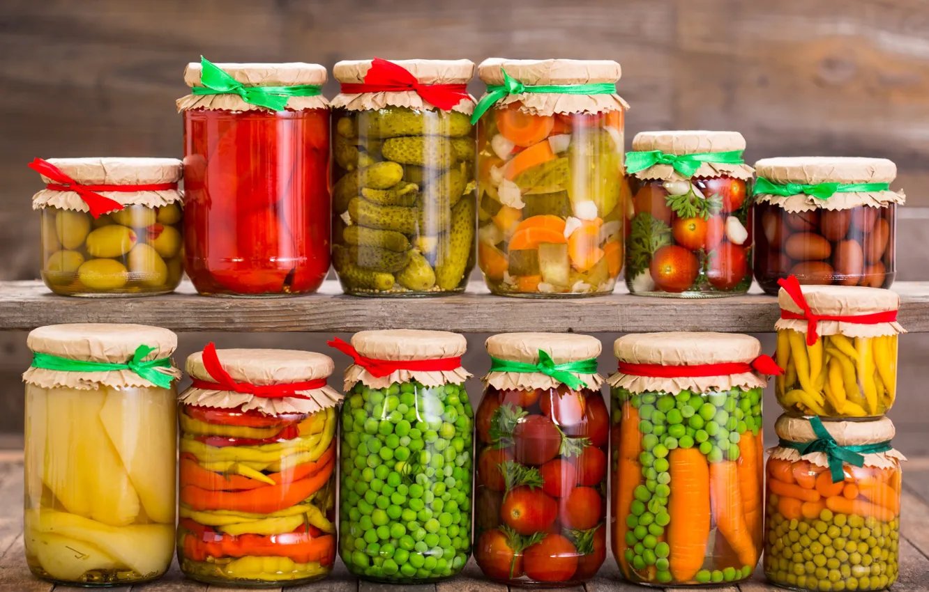 Photo wallpaper Bank, different, a lot, pickles, pickles, canned