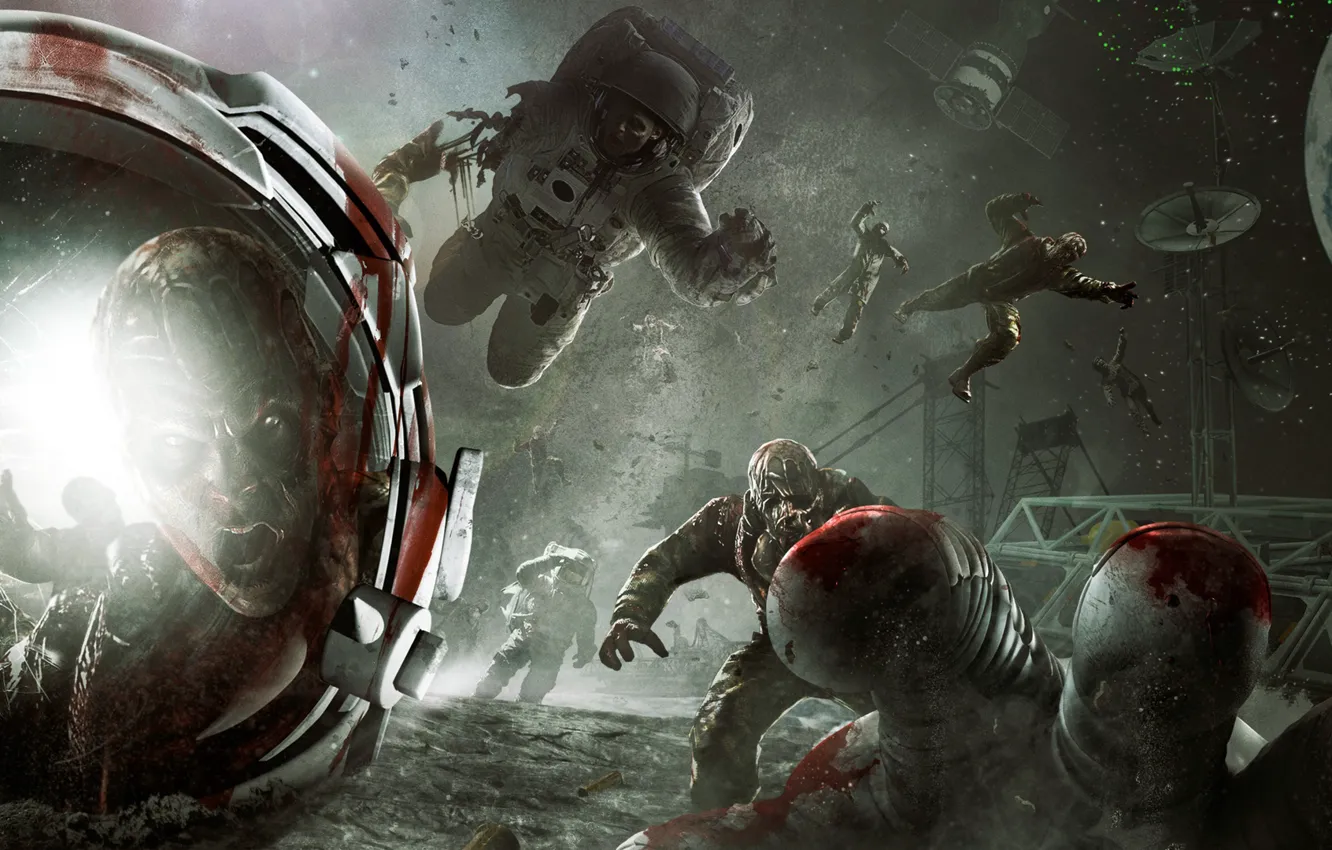 Photo wallpaper space, stars, earth, the moon, station, zombies, astronauts, Call of Duty
