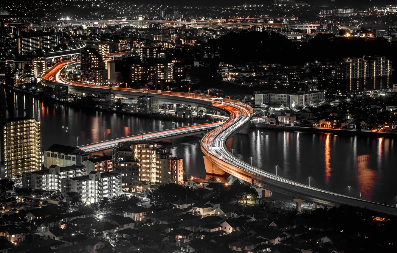 Photo wallpaper landscape, night, the city