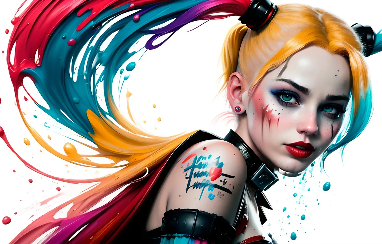 Photo wallpaper look, girl, face, paint, makeup, art, braids, characters
