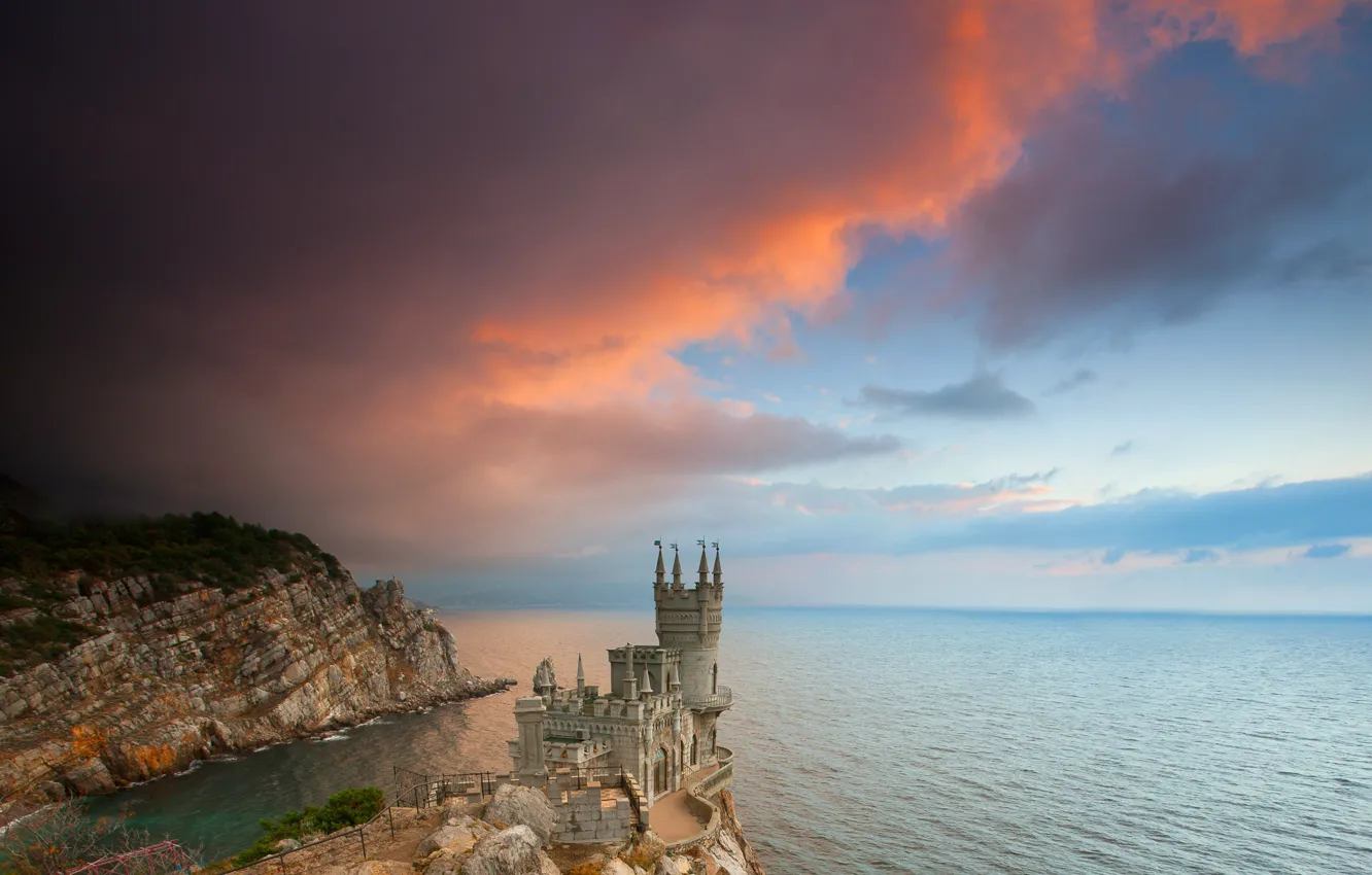 Photo wallpaper sea, landscape, mountains, nature, castle, rocks, Crimea, Swallow's nest