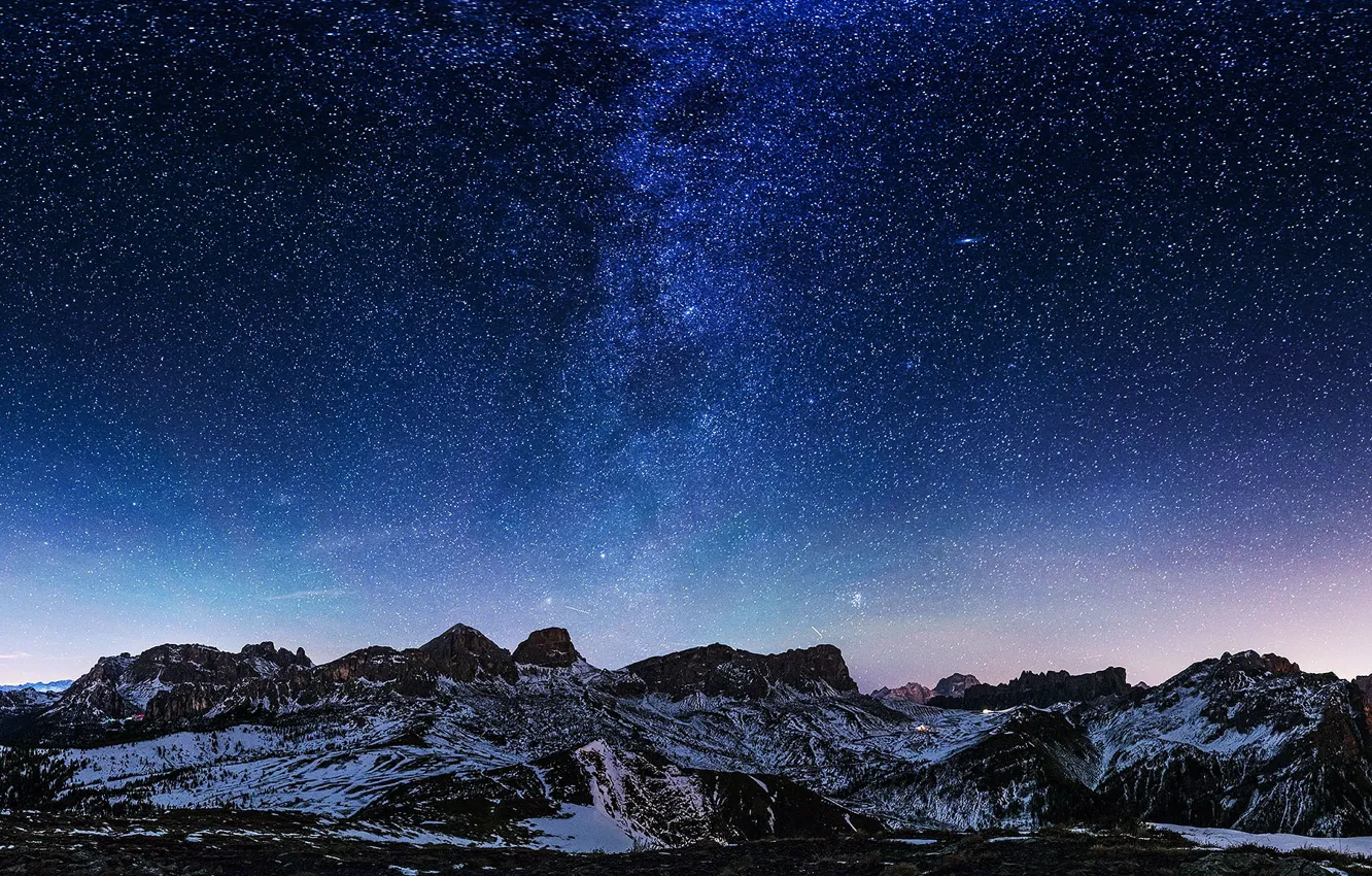 Photo wallpaper space, stars, snow, mountains, mystery, The Milky Way