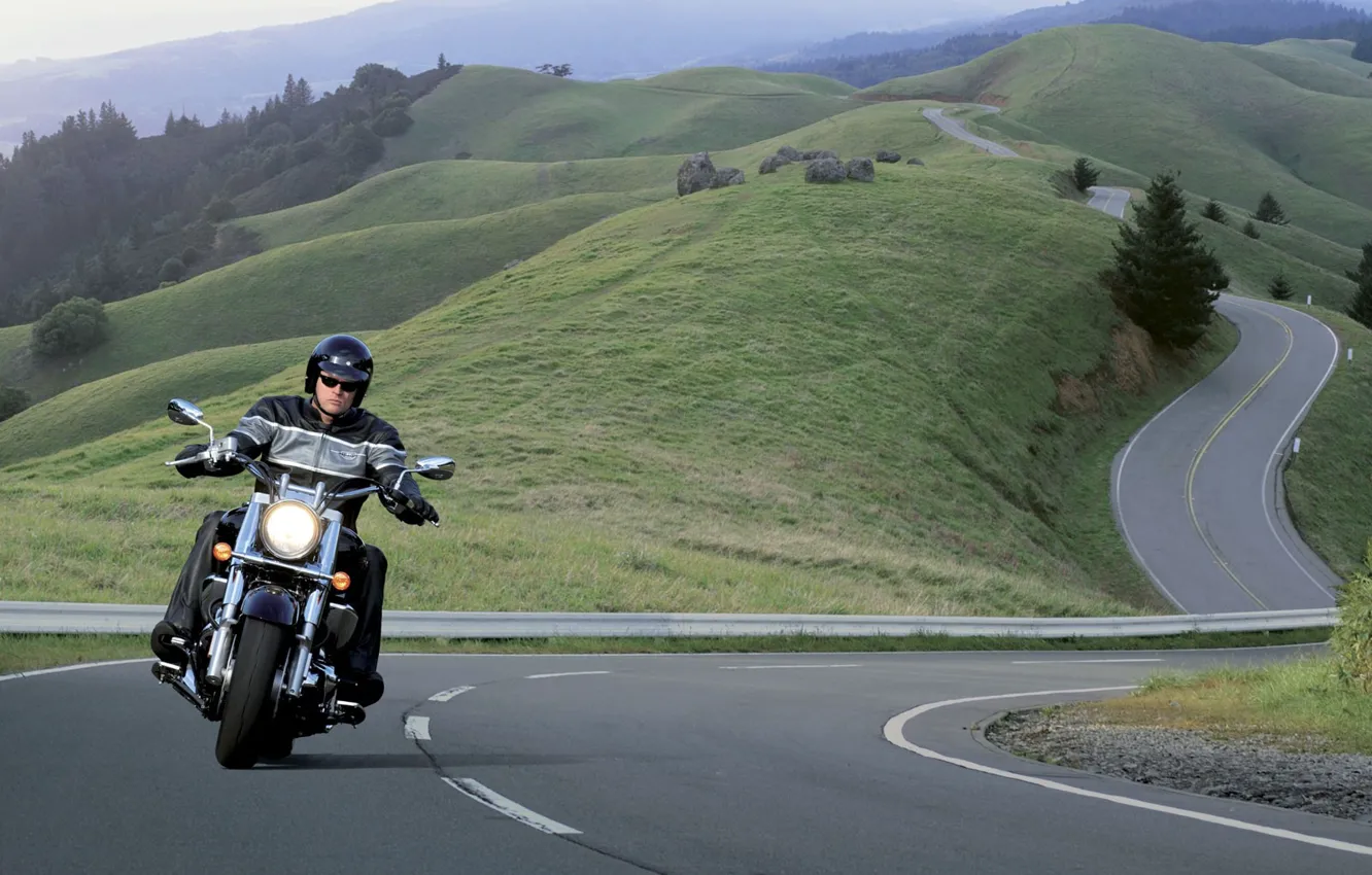 Photo wallpaper Road, Serpentine, Motorcycle, Harley Davidson