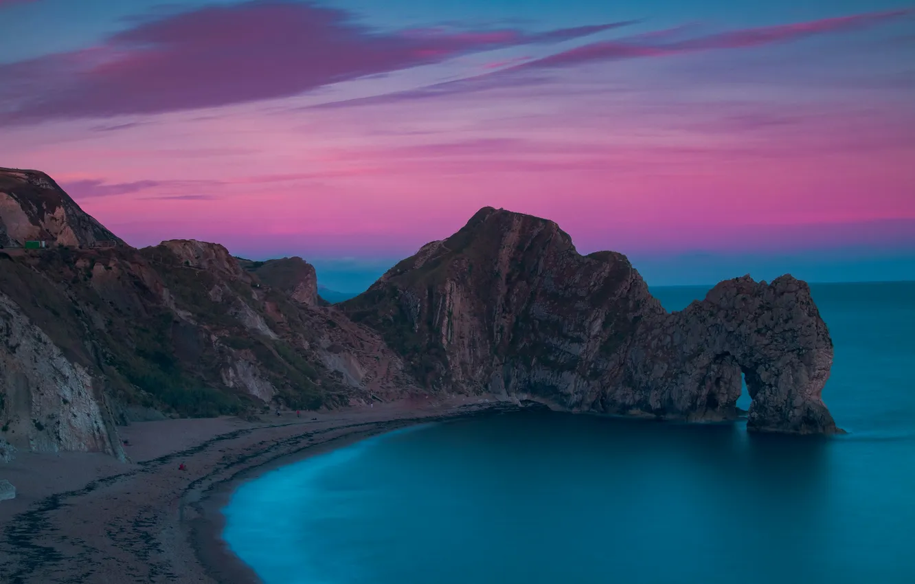 Photo wallpaper sea, landscape, sunset, rocks, shore, coast