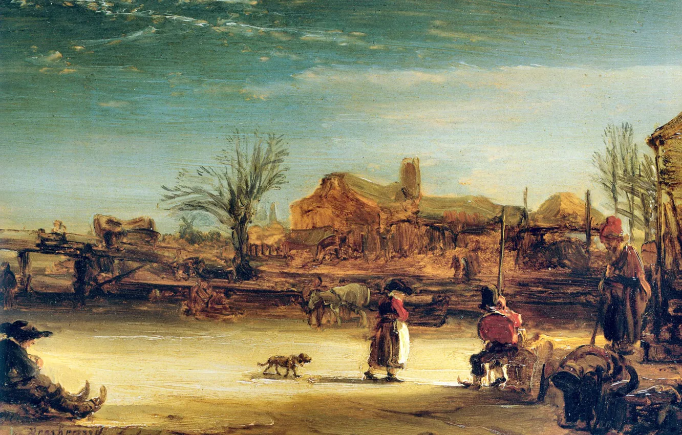 Photo wallpaper picture, genre, Winter Landscape, Rembrandt van Rijn