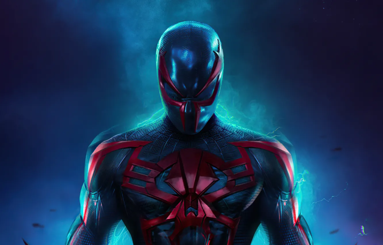 Photo wallpaper mask, costume, haze, comic, Marvel, spider man 2099, Miguel O'Hara, Miguel O'hara