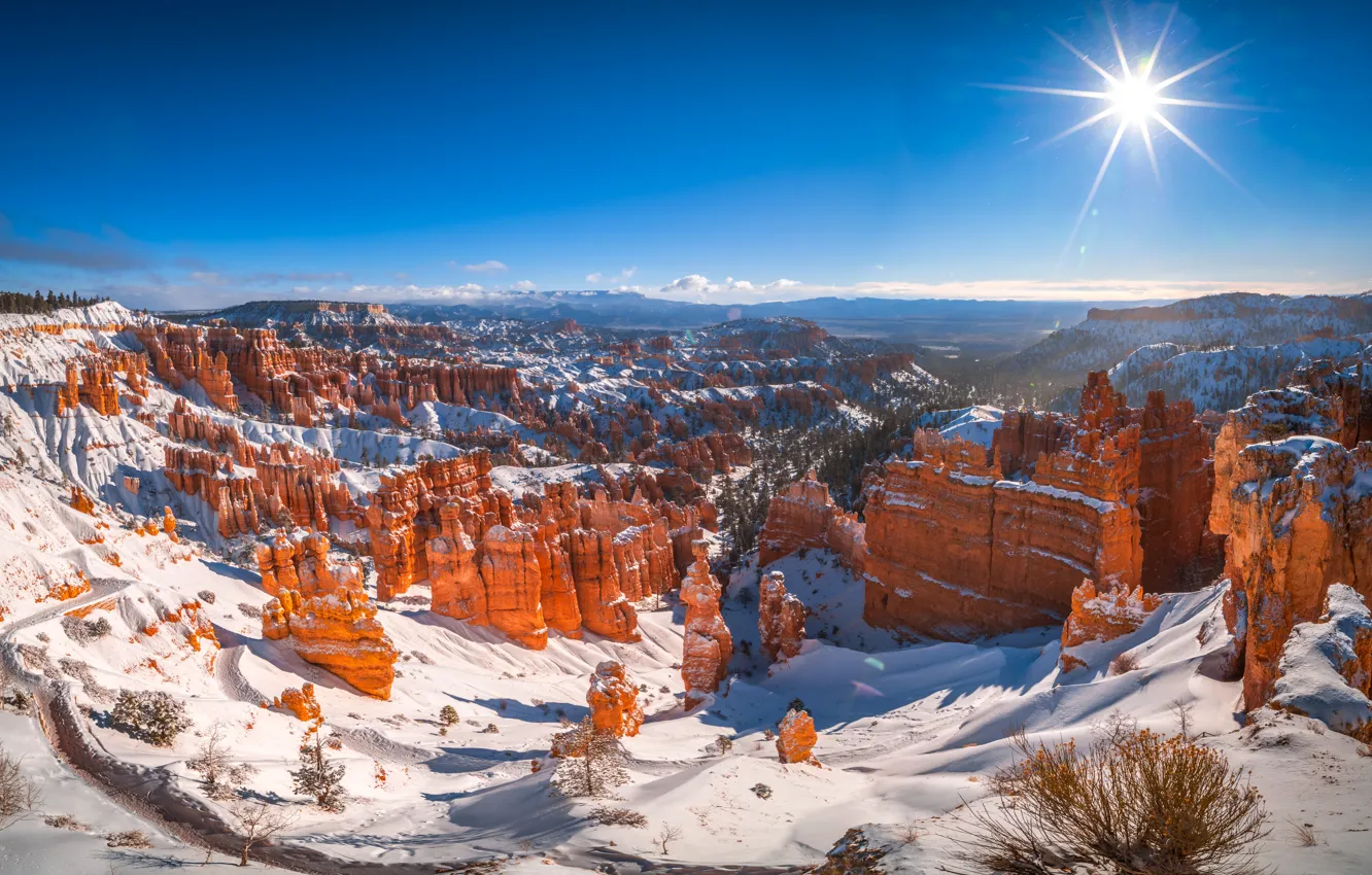 Photo wallpaper the sun, rocks, canyon, Utah, USA
