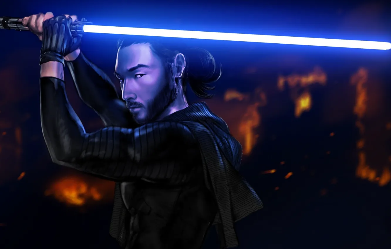 Photo wallpaper Star Wars, male, art, lightsaber, jedi, Asian
