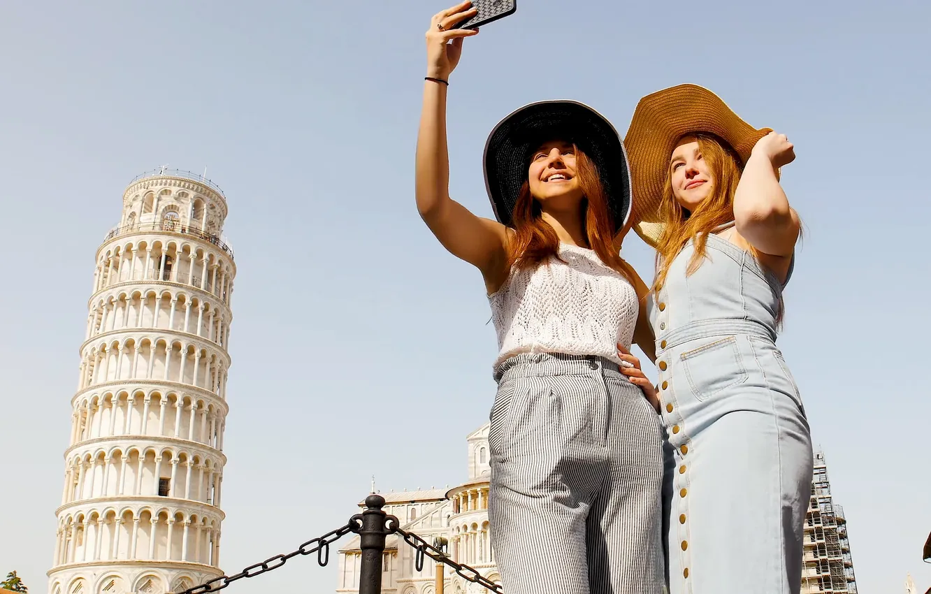 Photo wallpaper Italy, selfie, Tower of Pisa