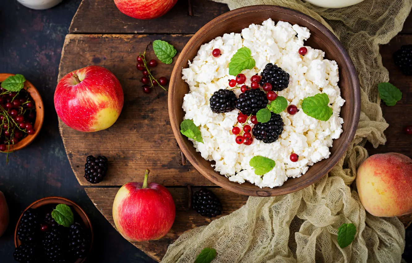 Photo wallpaper berries, Breakfast, fruit, cheese