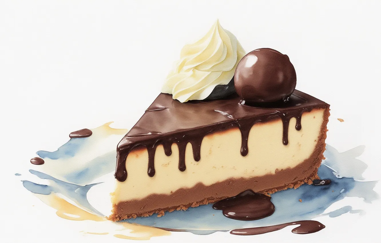 Photo wallpaper figure, food, chocolate, taste, cream, watercolor, cake, cake