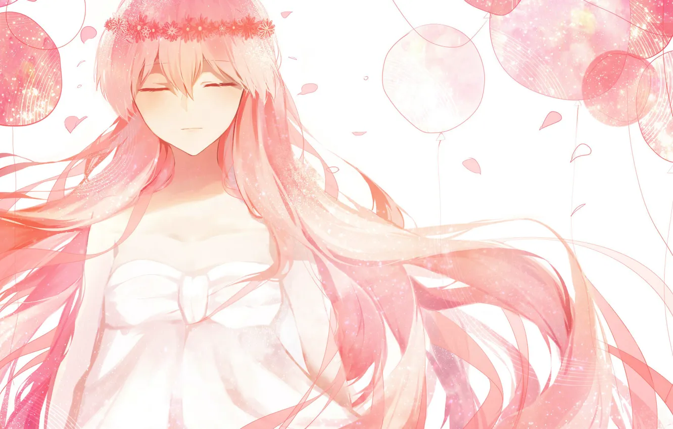 Photo wallpaper girl, flowers, balloons, art, Anime, Anime, wreath, Vocaloid