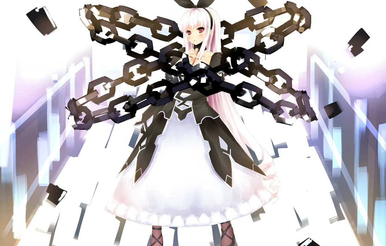 Photo wallpaper girl, cross, anime, art, chain, bow, tsukimi