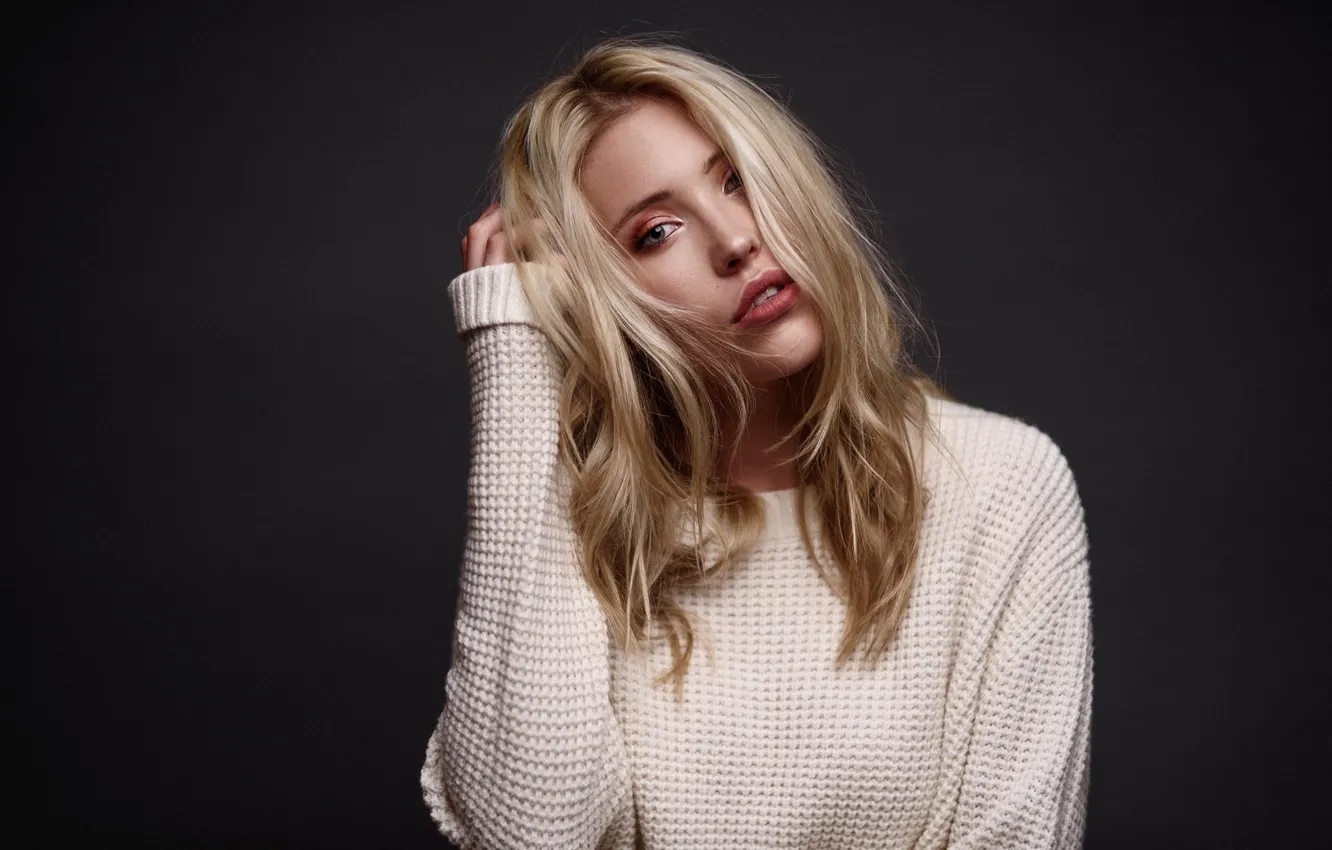 Photo wallpaper girl, background, model, portrait, makeup, hairstyle, blonde, jumper