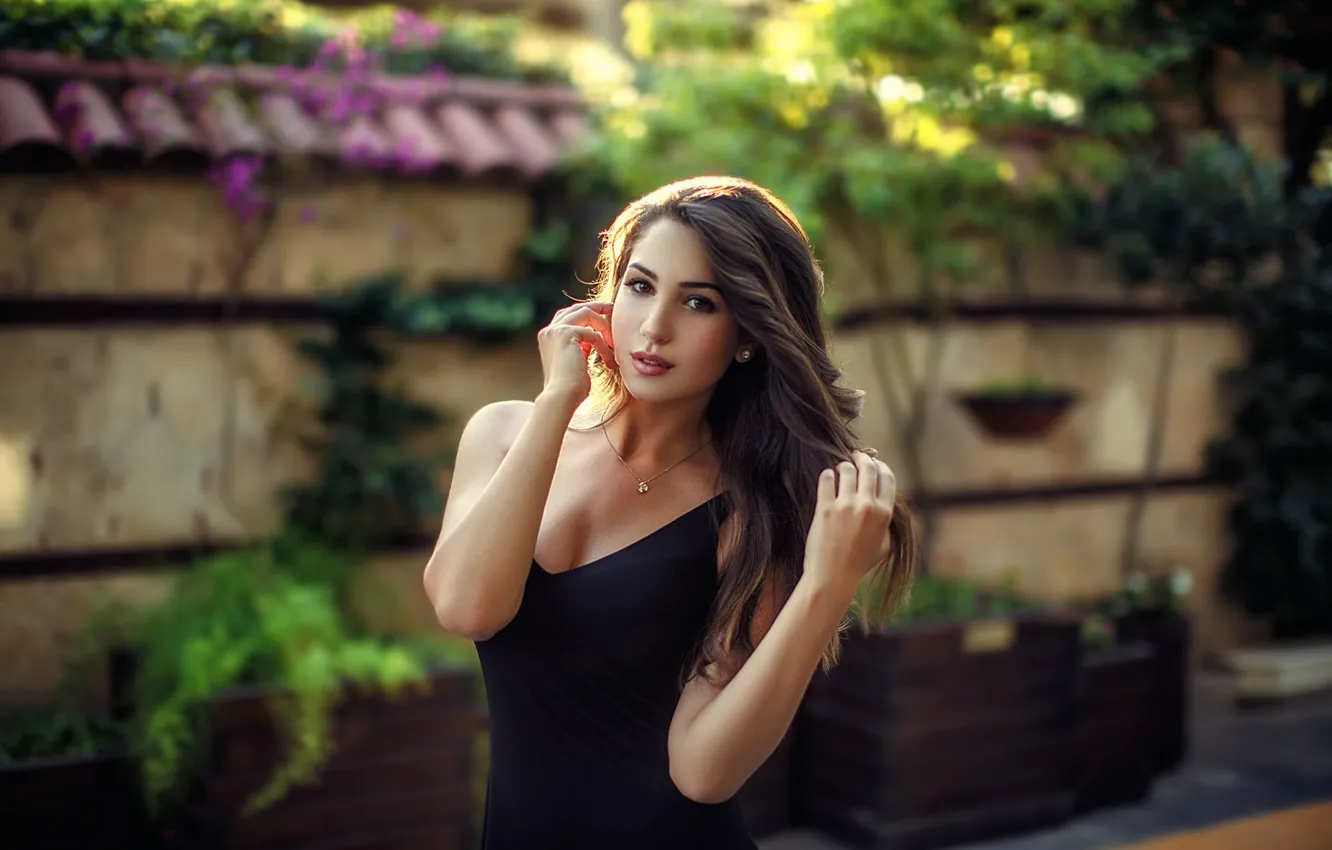 Photo wallpaper girl, long hair, dress, brown hair, brown eyes, photo, photographer, model