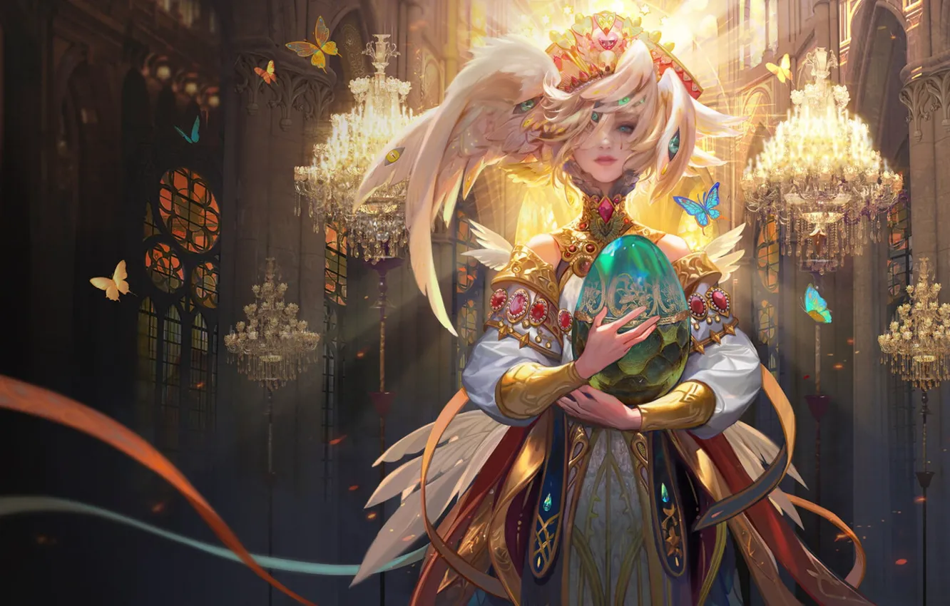 Photo wallpaper magic, magic, butterfly, eggs, chandelier, magic, beautiful girl, beautiful girl