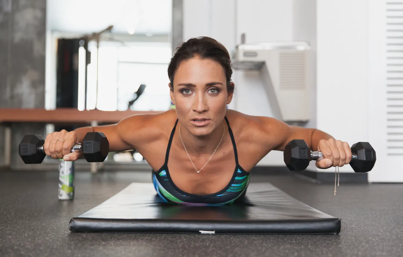 Photo wallpaper look, pose, workout, fitness, dumbbells