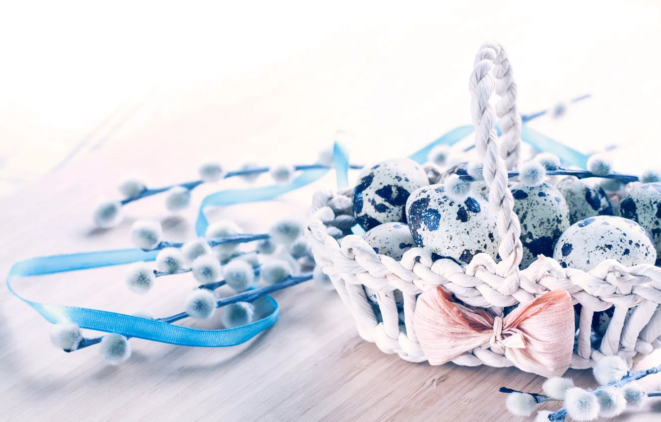 Photo wallpaper branches, holiday, eggs, Easter, tape, bow, basket, Verba