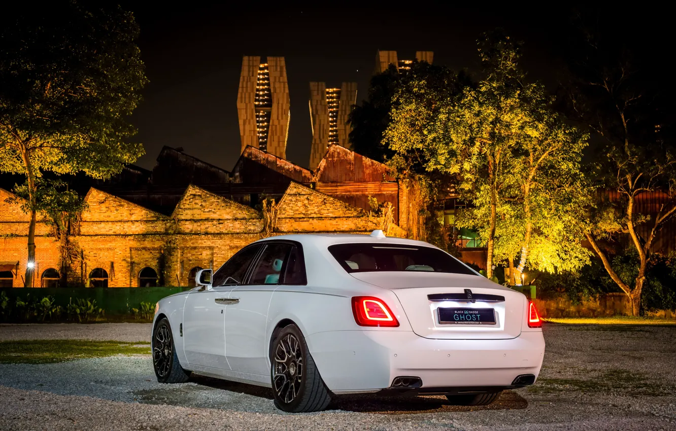 Photo wallpaper Rolls Royce, Ghost, White, Side, Luxury, Rear, Rolls Royce Ghost, Black Badge