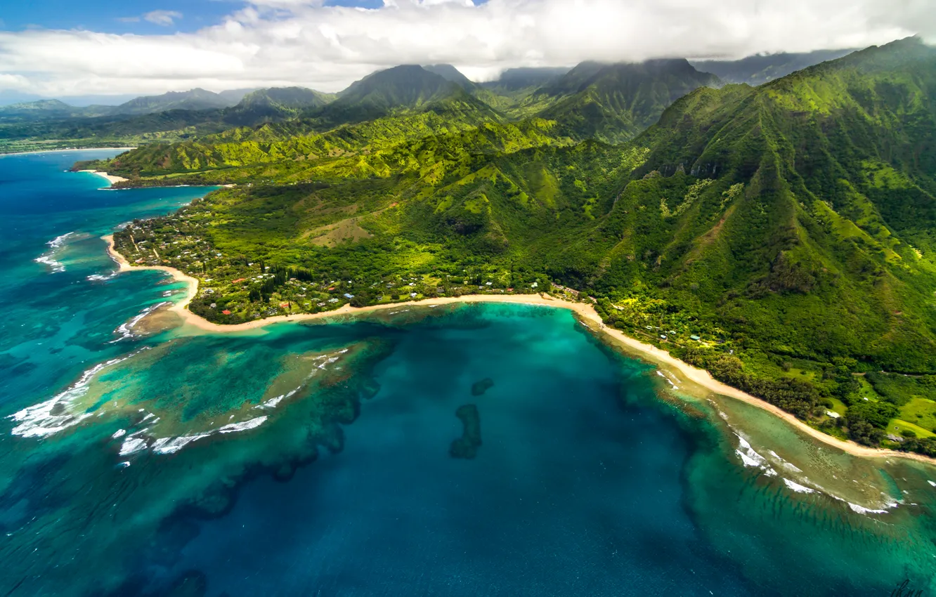 Photo wallpaper Nature, Mountains, Tropics, Hawaii, Top, Landscape, Coast, Maniniholo Bay