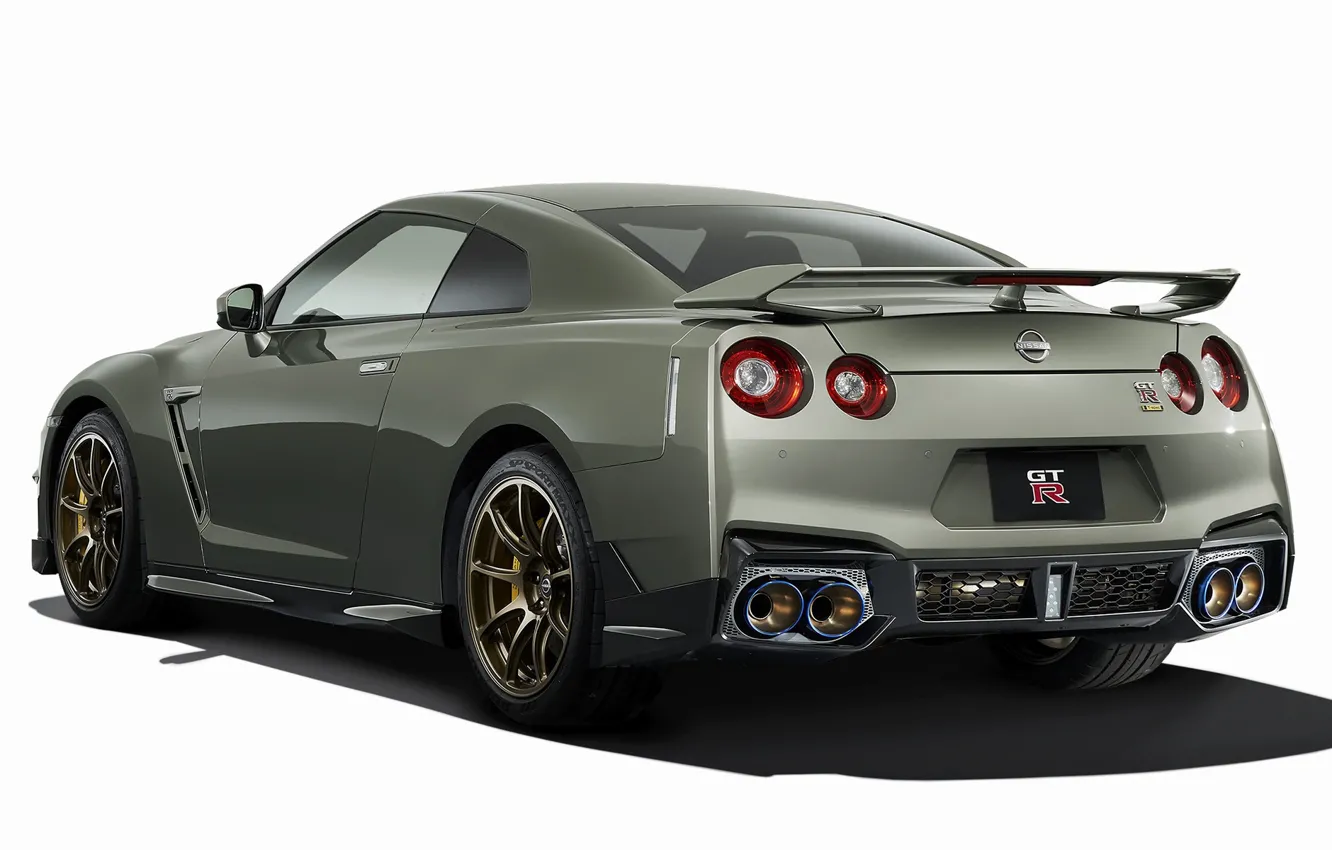 Photo wallpaper white background, exterior, Nissan GT-R, 2023, Nissan GT-R T-spec, Nissan GTR