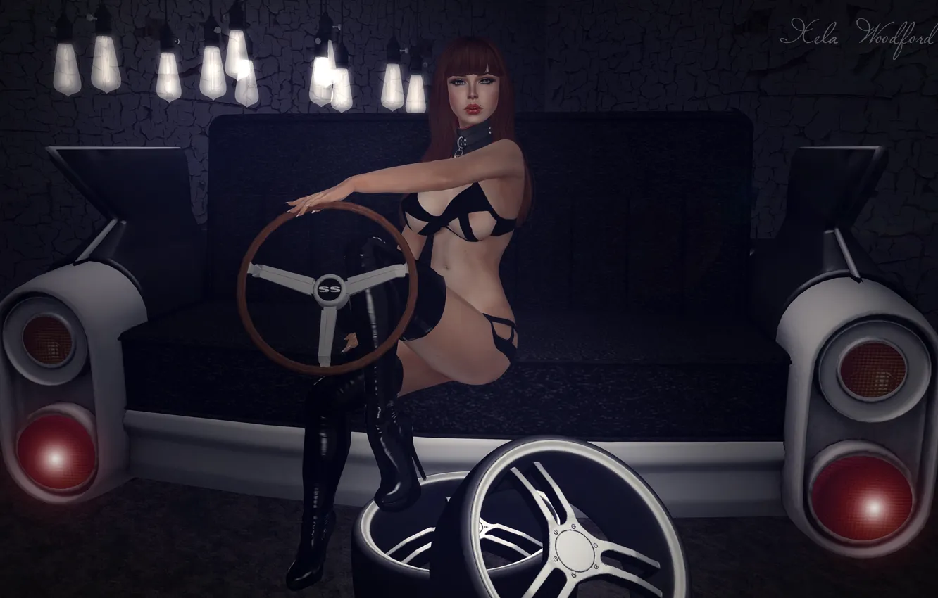 Photo wallpaper auto, girl, light, sexy, the wheel, wheel, secondly car