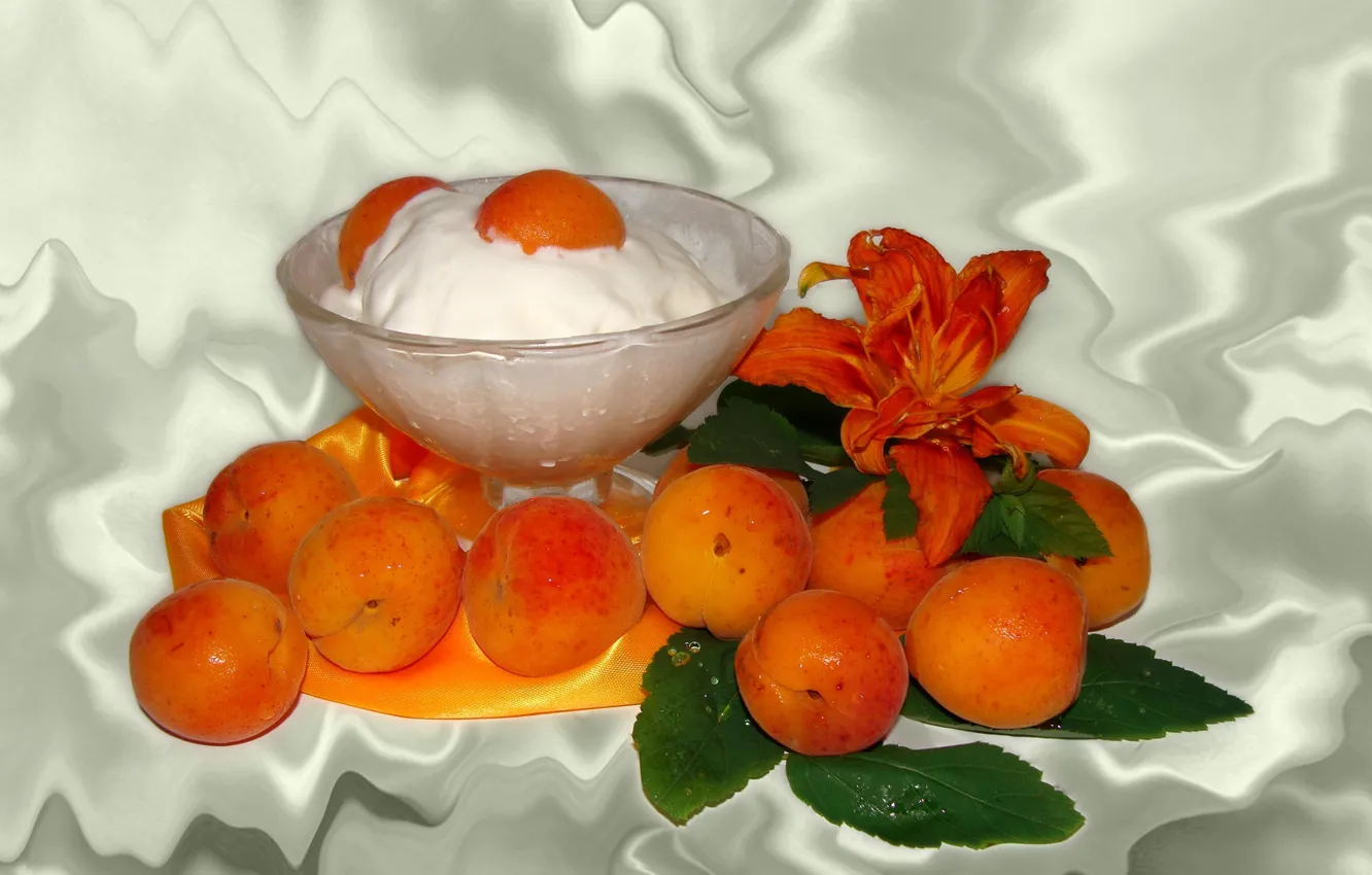 Photo wallpaper mood, Lily, ice cream, still life, apricots