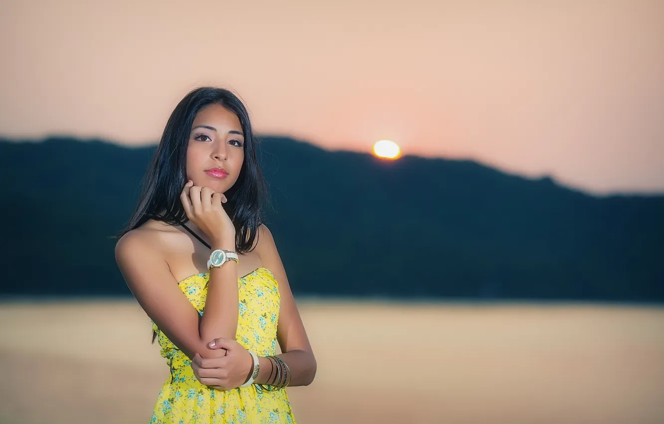 Photo wallpaper girl, sunset, Asian