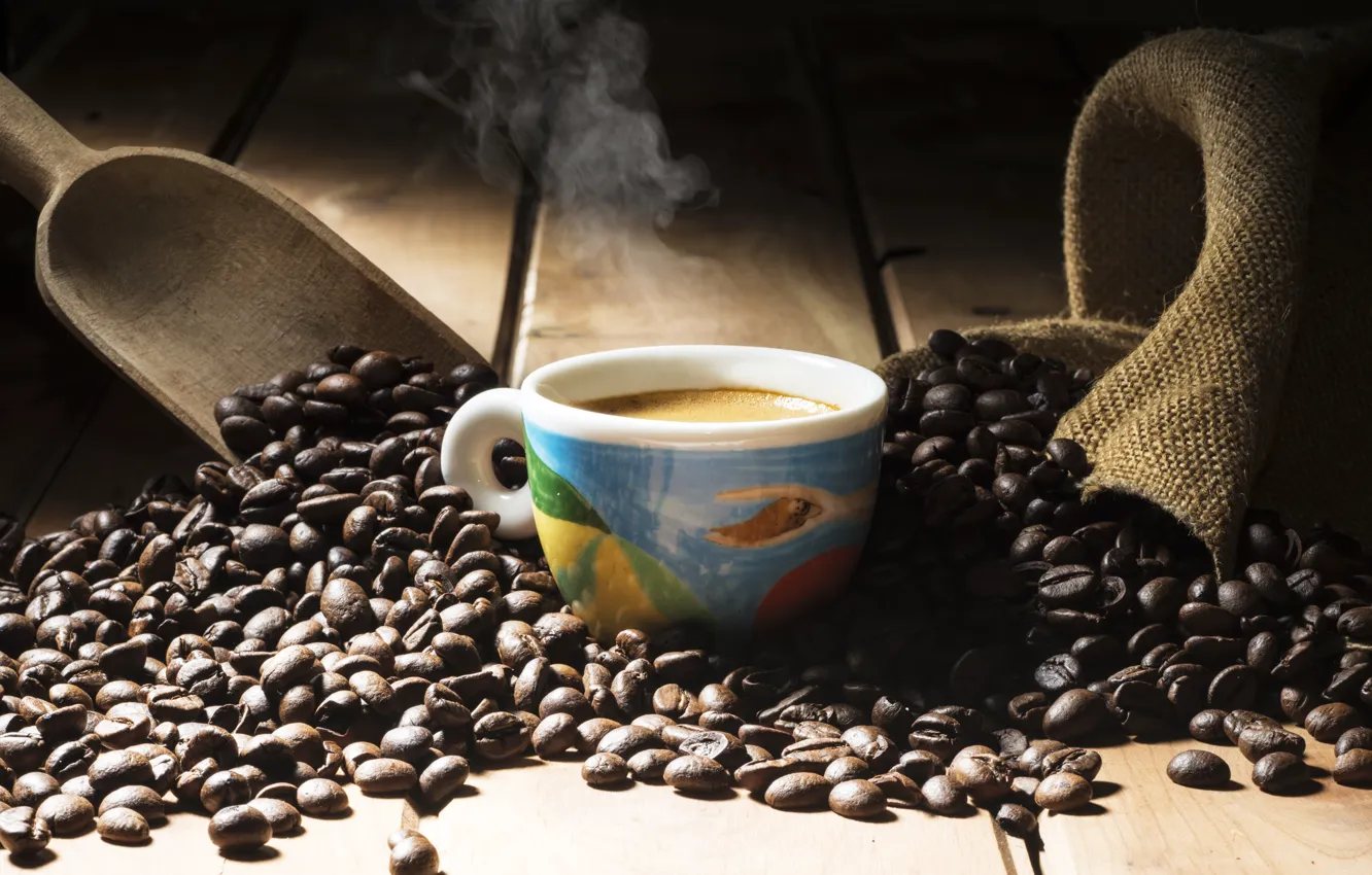 Photo wallpaper coffee, grain, Cup, cup, beans, coffee