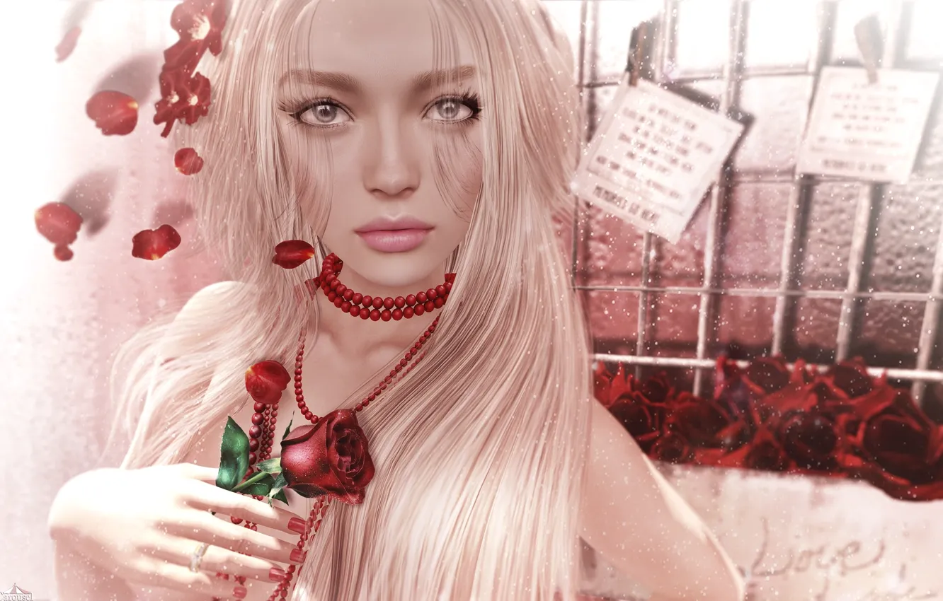 Photo wallpaper blonde, look, girl, roses