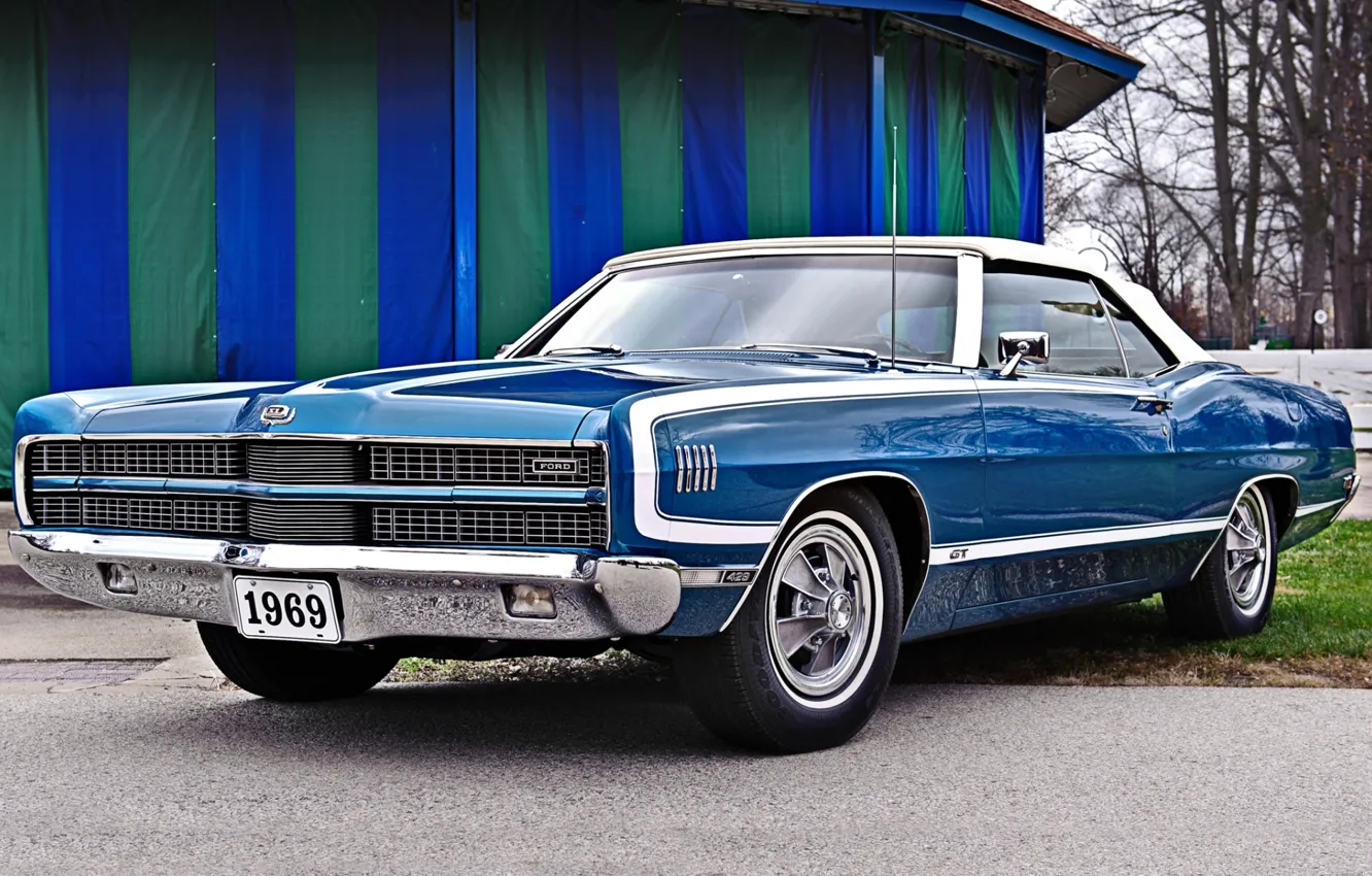 Photo wallpaper blue, background, Ford, Ford, Galaxie, 1969, convertible, 500