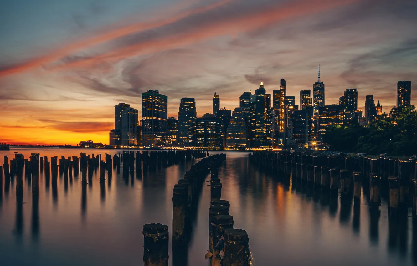 Photo wallpaper the sky, clouds, sunset, city, the city, building, the evening, glow