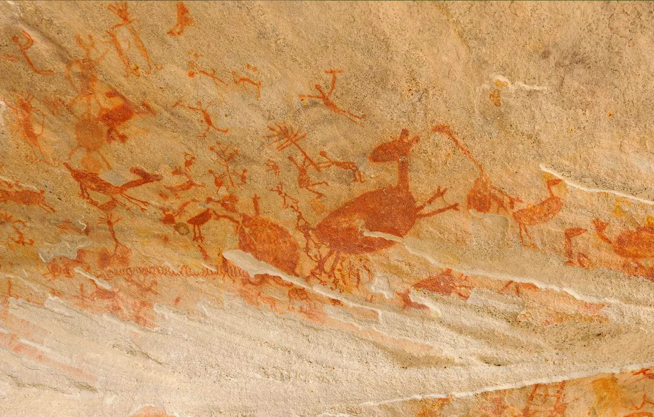 Photo wallpaper Brazil, national Park, rock painting, Serra da Capivara