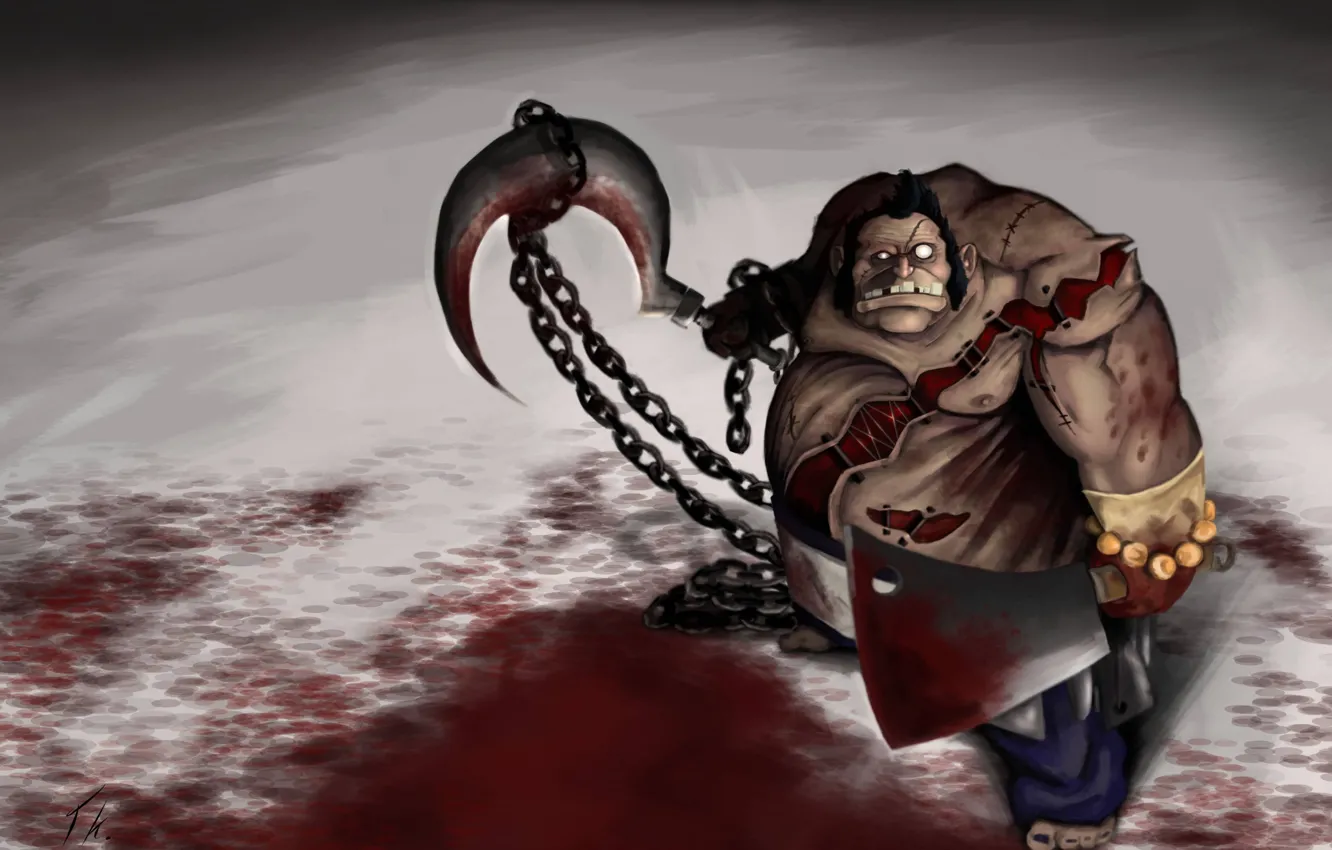 Photo wallpaper blood, teeth, bracelet, hook, handsome, DotA 2, pudge
