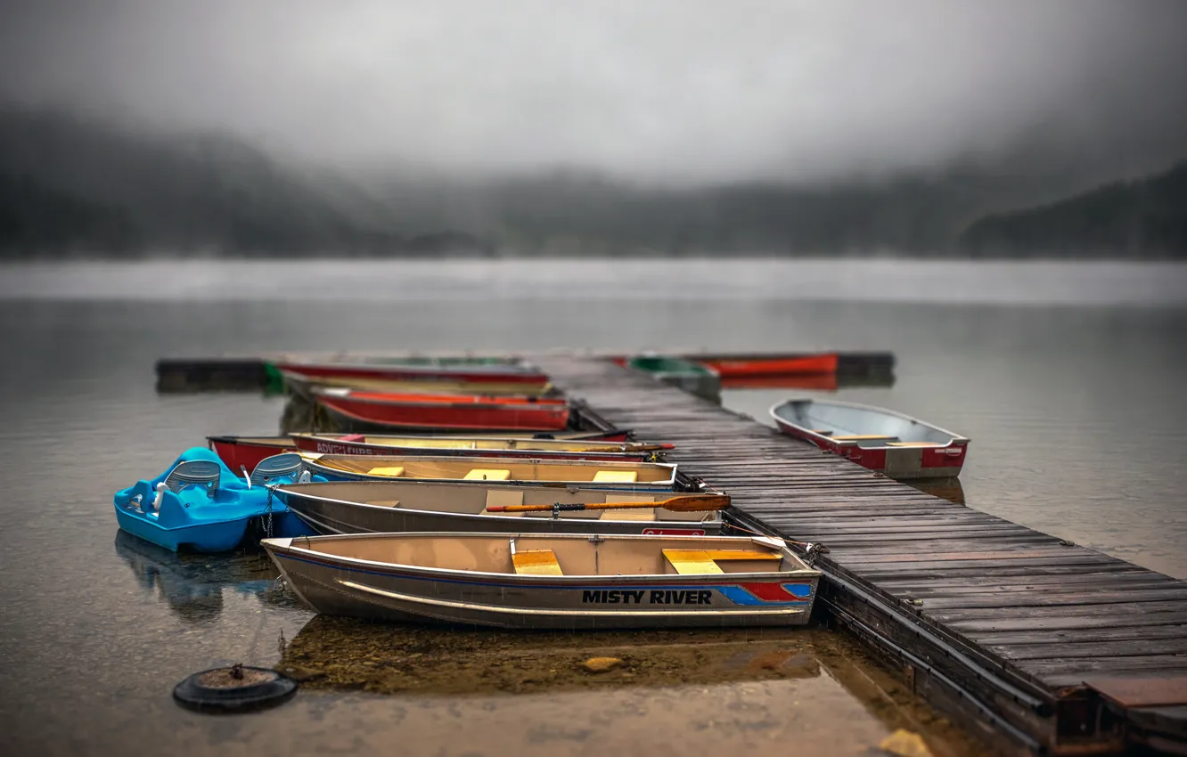 Photo wallpaper Alberta, Canada, Dock, boats, Waterton Lakes National Park