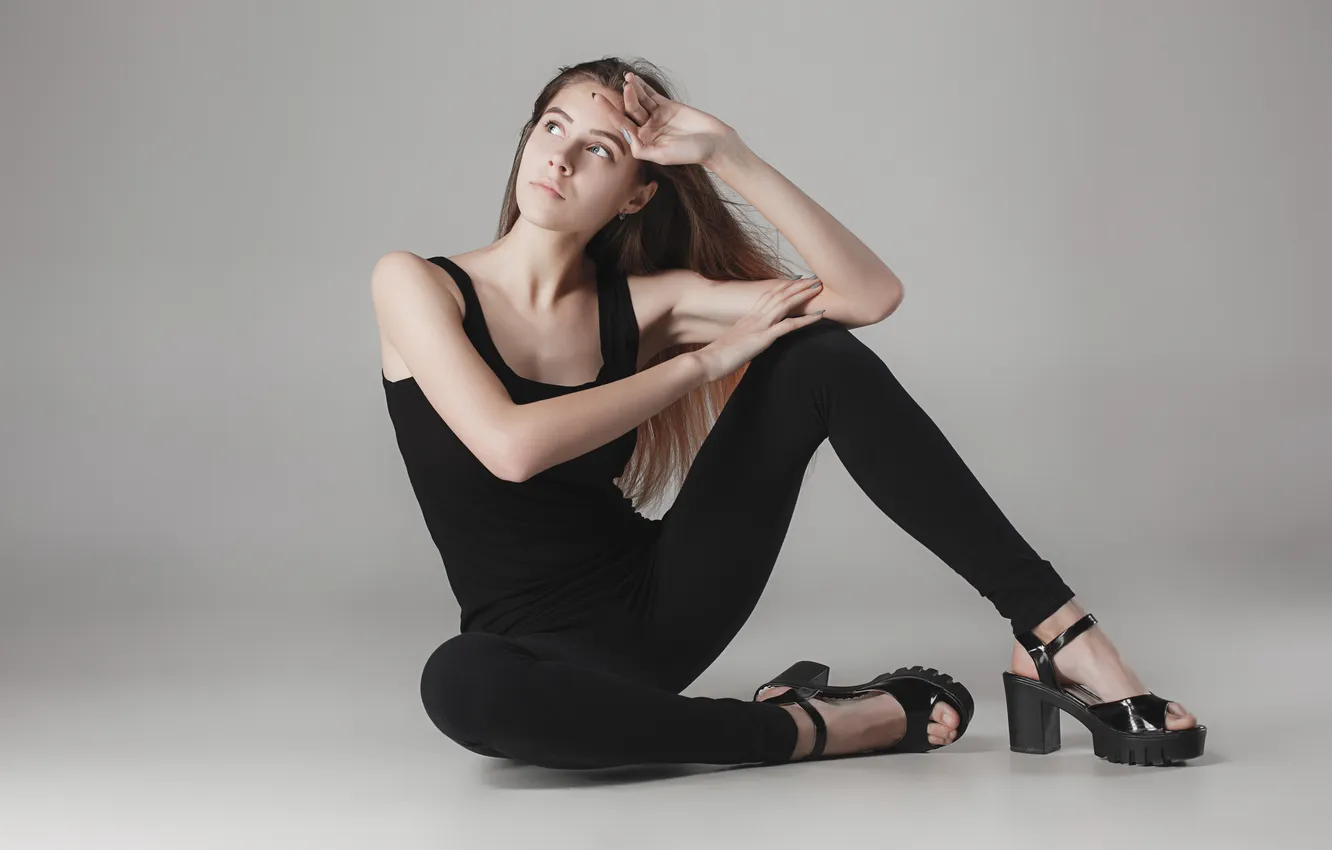 Photo wallpaper woman, young, beautiful, Happy, gray