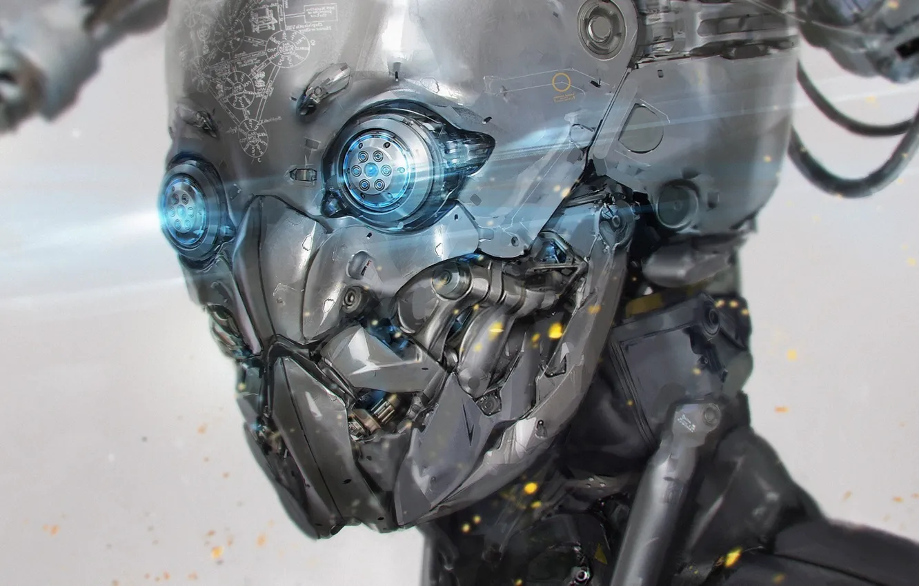 Photo wallpaper mechanism, robot, monster, cyborg, Android, iron person, burning eyes
