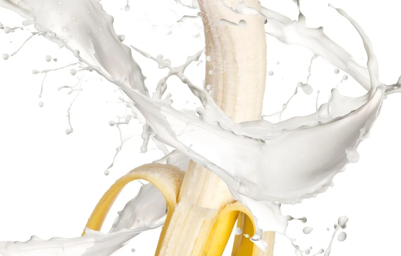 Photo wallpaper drops, squirt, freshness, yellow, splash, milk, fruit, banana
