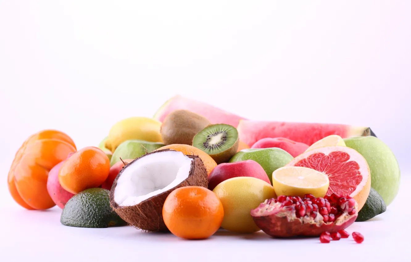 Photo wallpaper lemon, apples, coconut, kiwi, fruit, grapefruit, garnet, tangerines