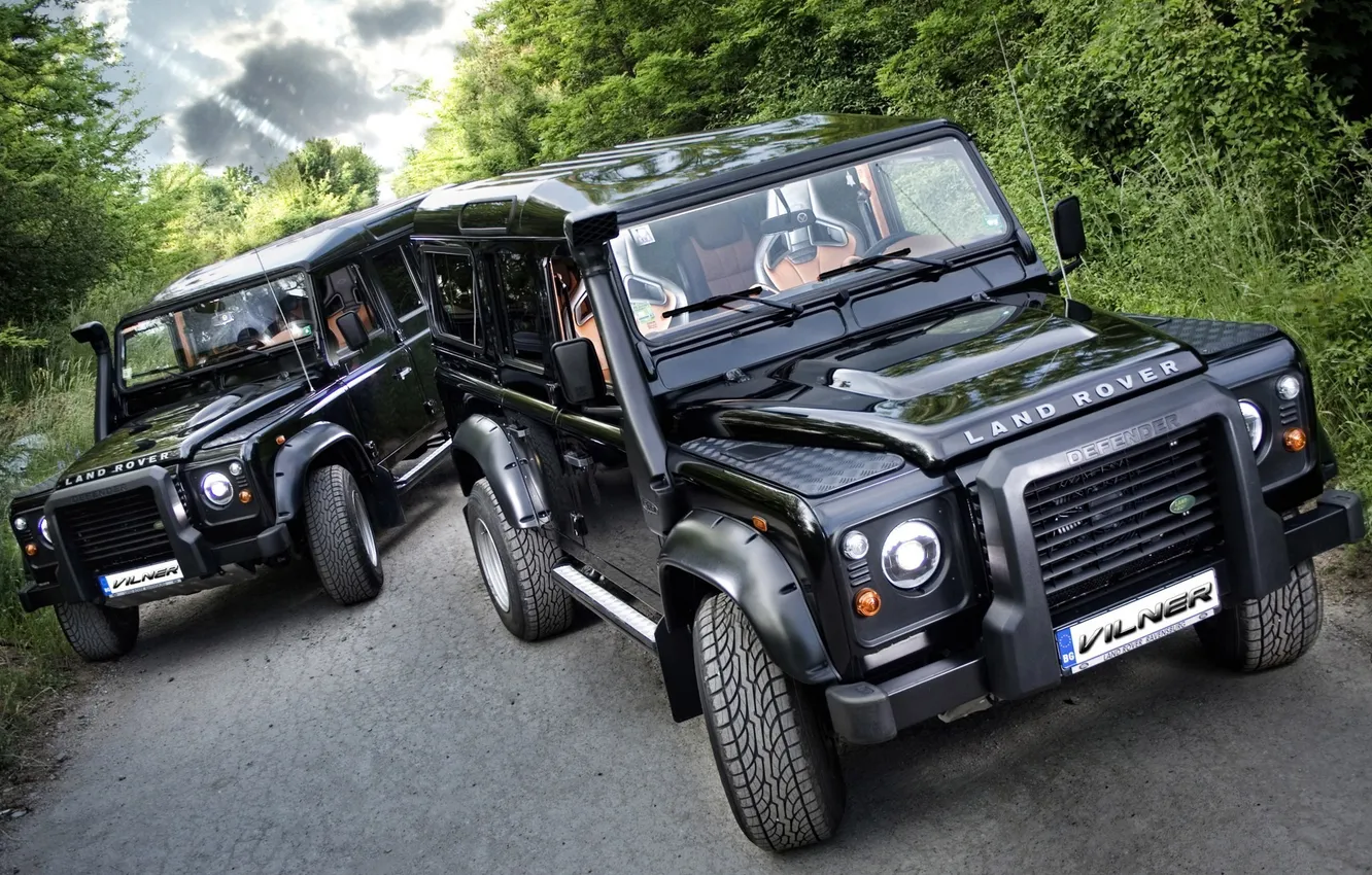 Photo wallpaper the sky, vegetation, studio, Land, Rover, Defender, Vilner, The roads