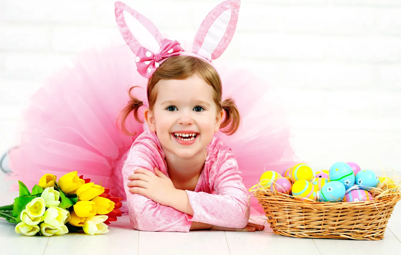Photo wallpaper holiday, eggs, rabbit, Easter, girl