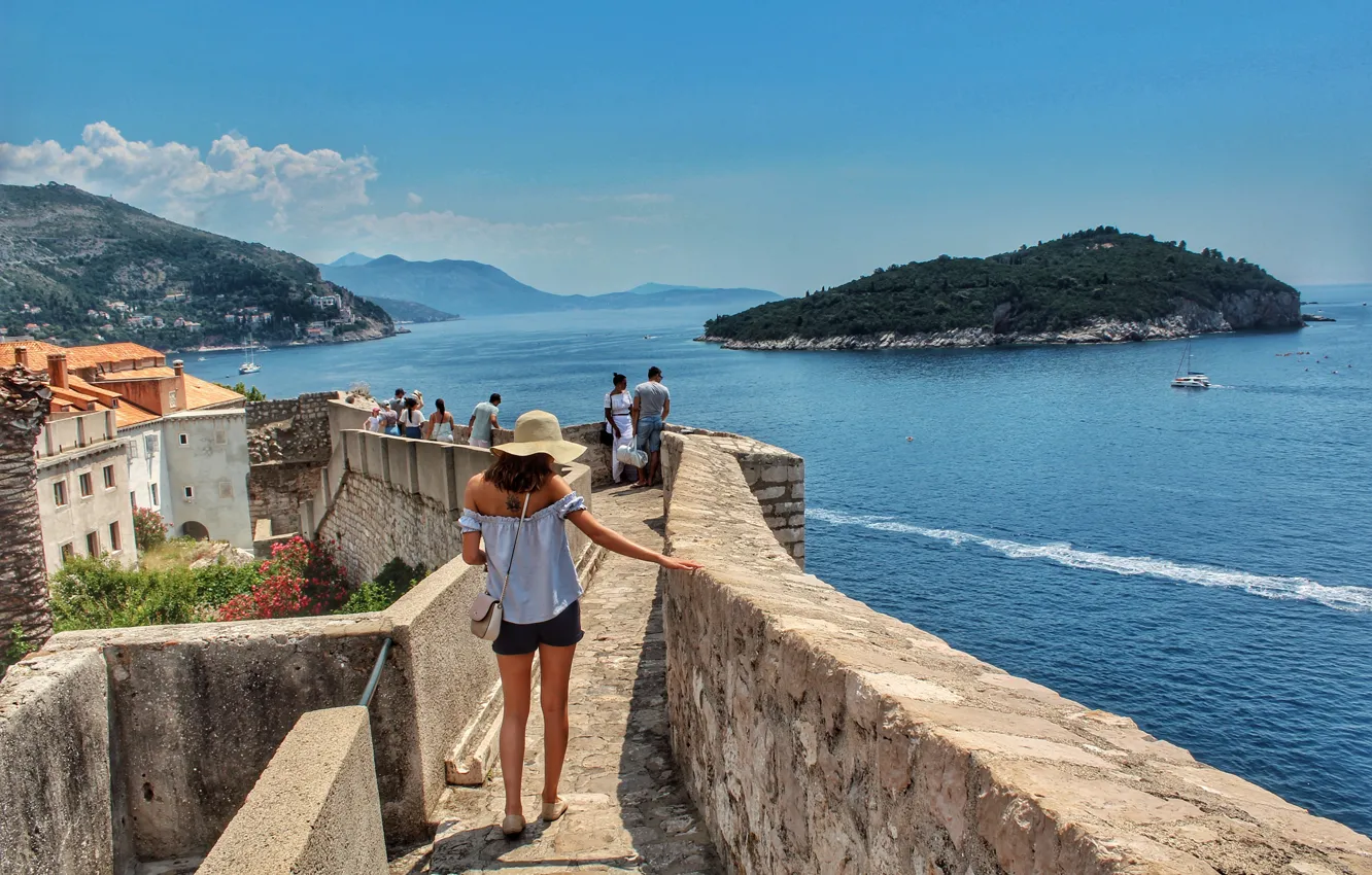 Photo wallpaper sea, people, Croatia, Croatia, Dubrovnik, Dubrovnik, Defensive stone walls, Defensive stone walls