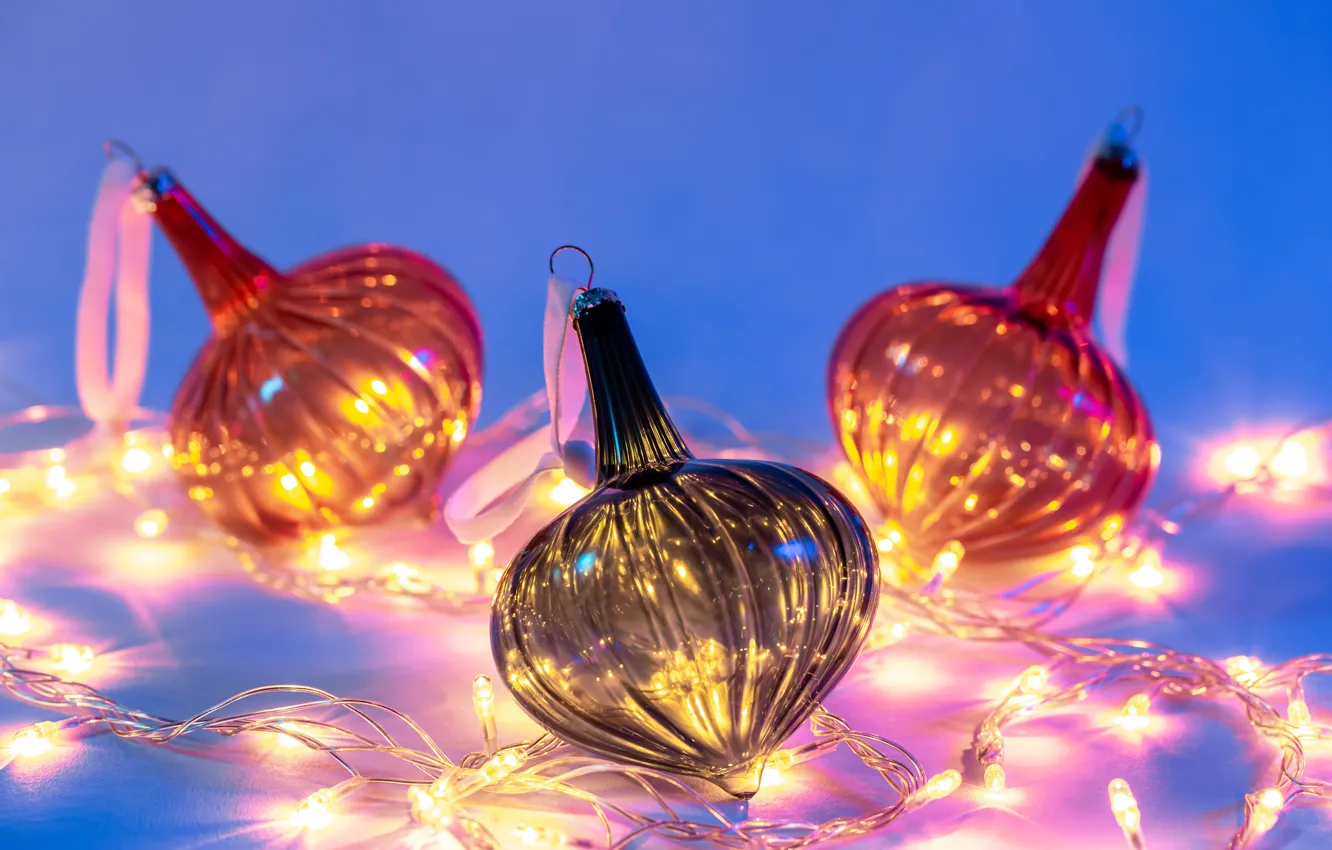 Photo wallpaper new year, Christmas, garland, Christmas decorations