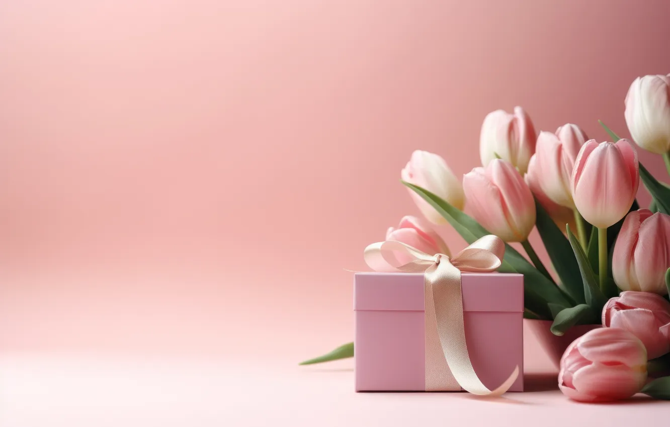Photo wallpaper flowers, holiday, gift, bouquet, tulips, universal holiday background