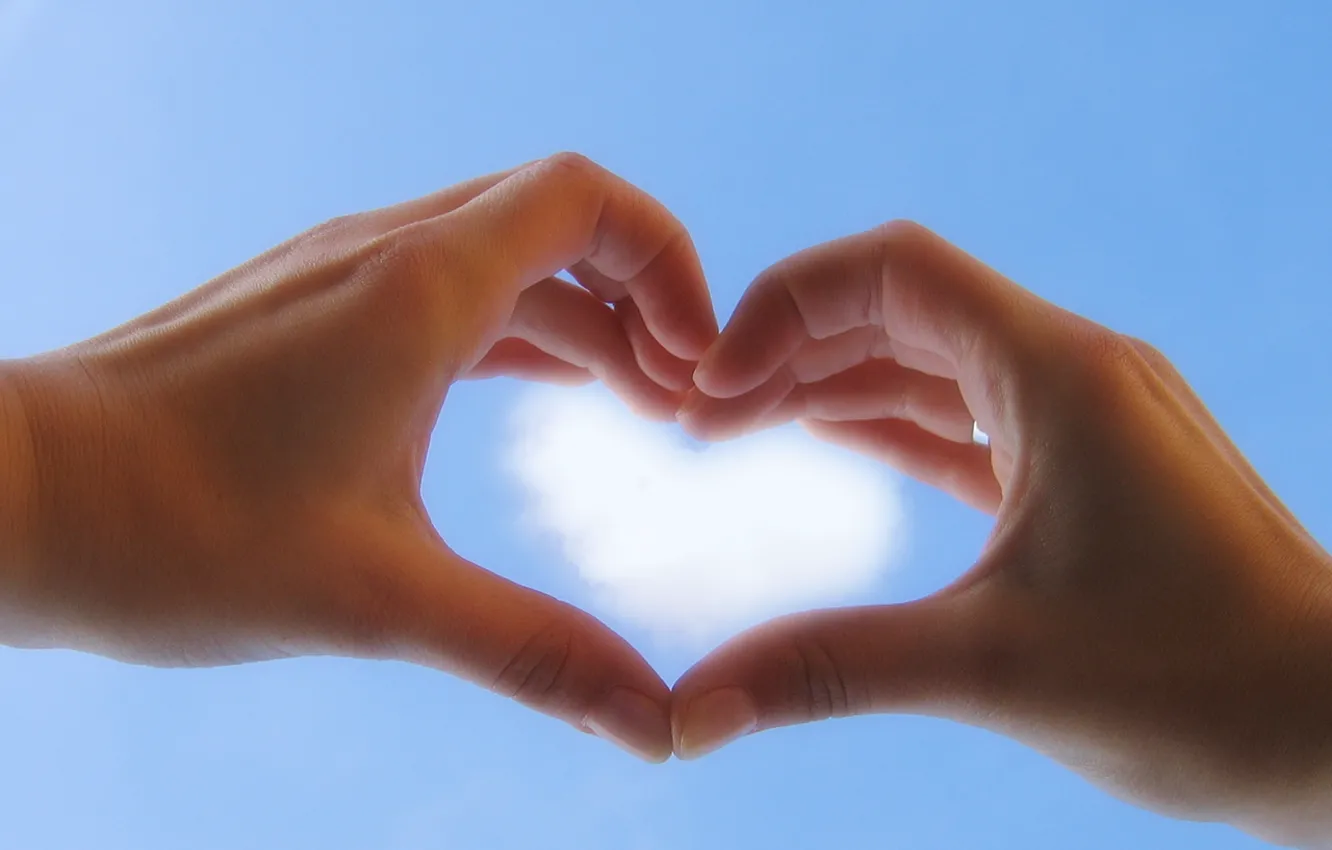 Photo wallpaper the sky, heart, hands