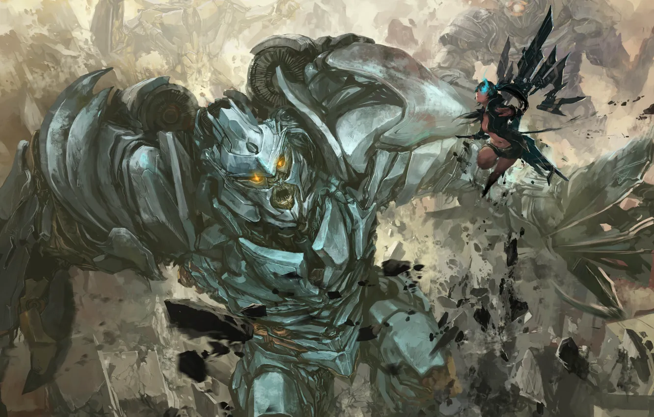 Photo wallpaper black rock shooter, anime, art, crossover, Megatron, Transformers, Decepticon