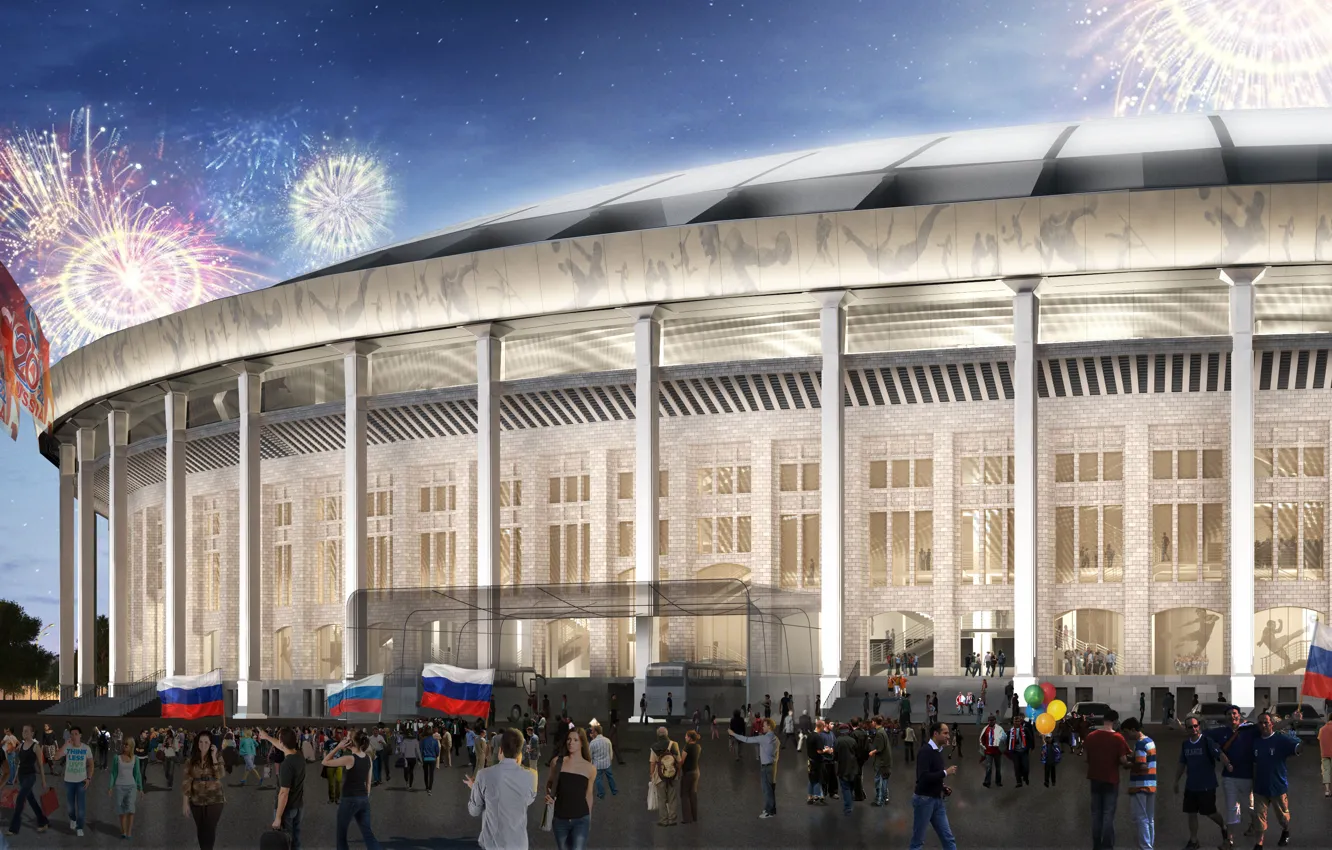 Photo wallpaper rendering, football, sport, the ball, people, salute, flag, Russia